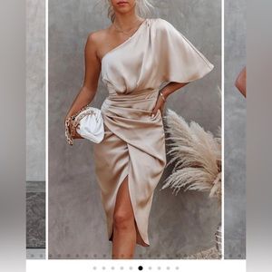 Champagne silk one should drape dress - new with tags